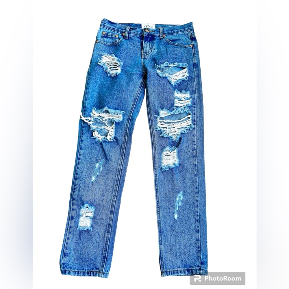 One teaspoon ripped cropped jeans mid rise size 24 medium rinse